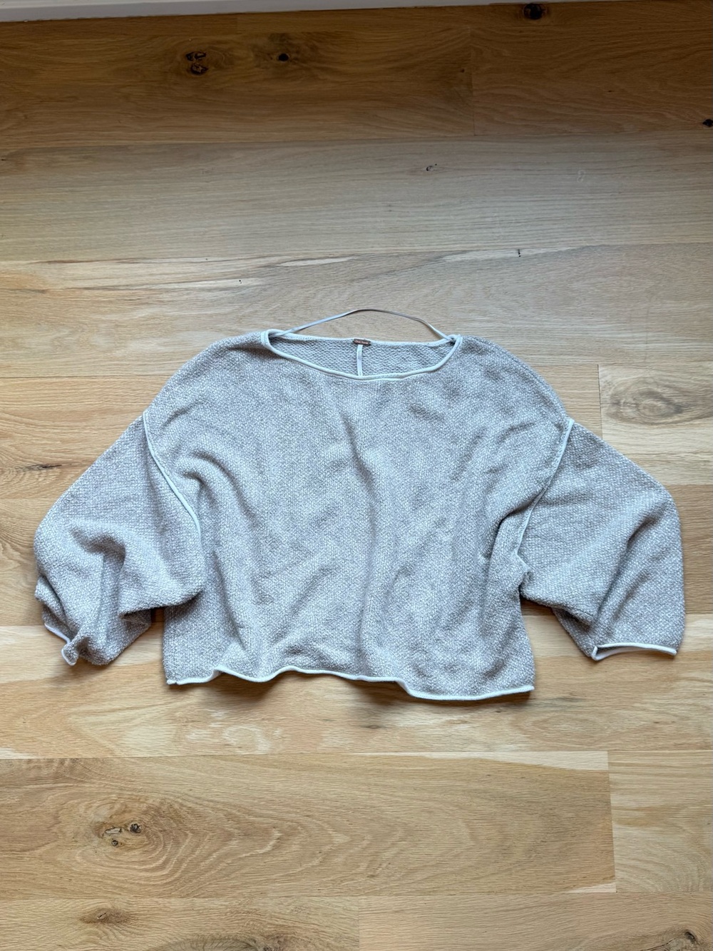 Free People Beige Cropped Scoop-Neck Sweater
